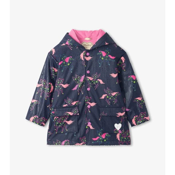Hatley Girls Unicorn Constellations Colour Changing Button-Up Rain Jacket, Size - Picture 1 of 6